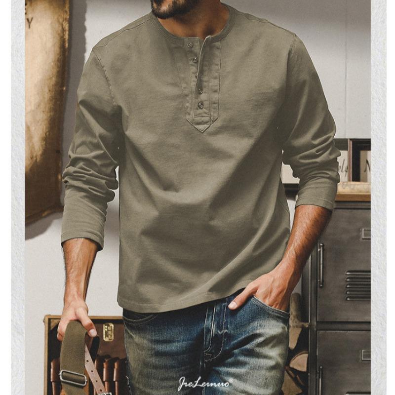 

Spring and Autumn New Style Retro Washed Long-sleeved T-shirt Men s Cotton Bottoming Shirt Sweatshirt Men s Large Size M хакі