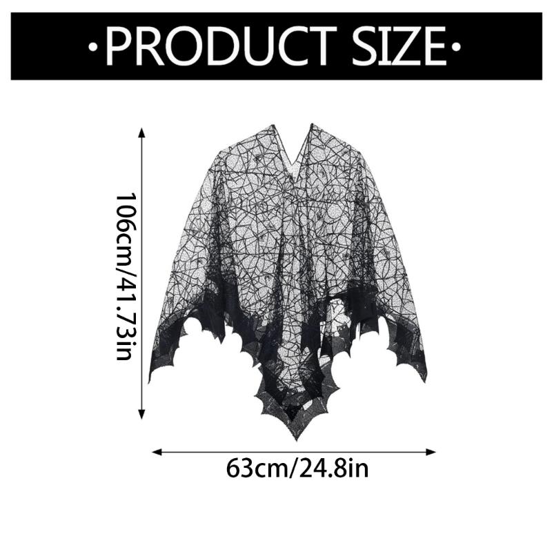 Women Shawl Spiders Webs Poncho Shawl for Halloween Cosplay Costume