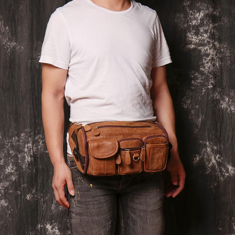 Men S Leather Breast Bag Women S Matte Leather Fanny Pack Outdoor Sports Shoulder Bag Multifunctional Messenger Bag