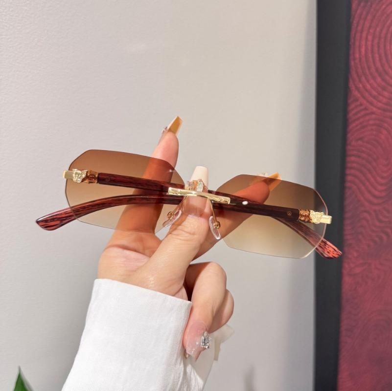 Fashionable Sun Protection Frameless Cut Sunglasses Cool Leopard Head Decoration Eyeglasses Male and Women's Eyewear