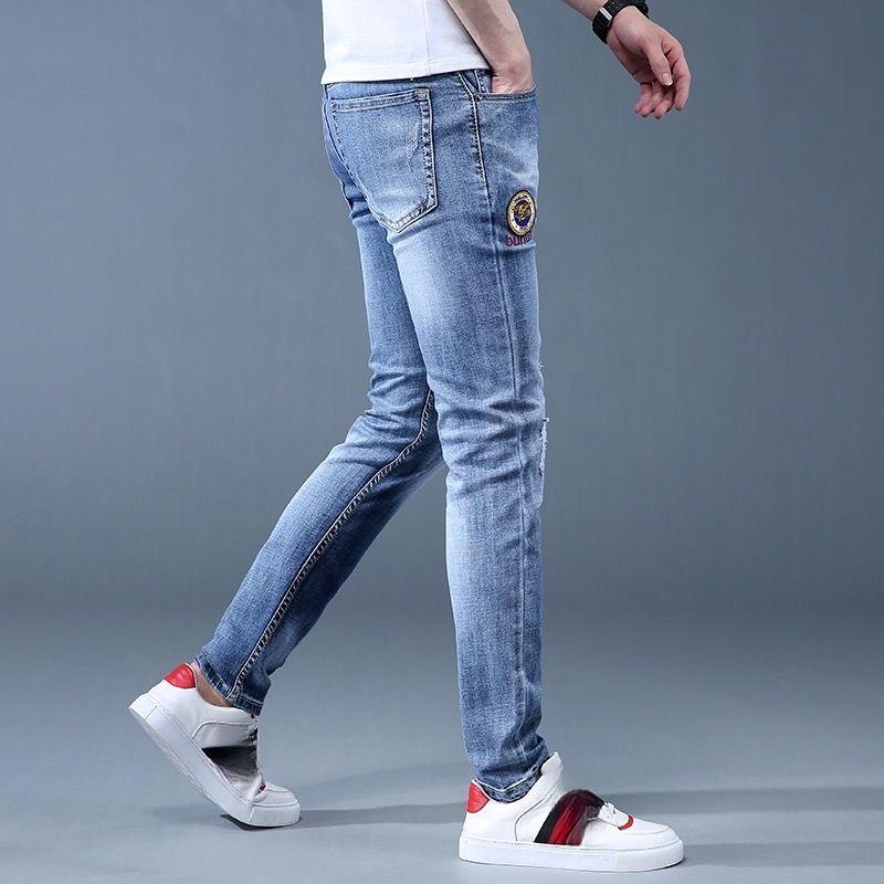 Blugi bărbați slim toamna tide bărbați casual largi drept elastic elastic picioare mici orificiu versiune coreeană a pantalonilor de tendință