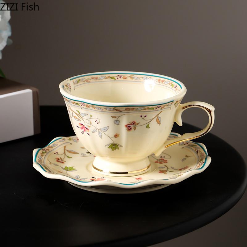 Classical Floral Edged Ceramic Cup&saucer Dining Table Coffee Mug Milk Tea Mugs Afternoon Tea Teacup Fruit Juice Container