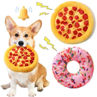 Peluş Köpek Oyuncağı Donut Pizza Şekli Evcil Hayvan Gıcırtılı Oyuncaklar Küçük Büyük Köpekler için Diş Temizleme Yavru Çiğneme Sesli Oyuncak Evcil Hayvan Malzemeleri