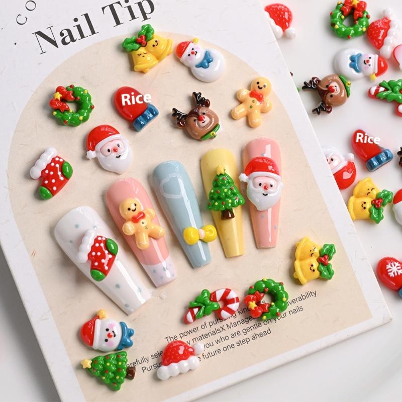 12 Kratek 36/60 Sztuk Kawaii Mini Bałwan Choinka Charmsy do Paznokci 3D Renifer Święty Mikołaj Rhinestonesy do Paznokci Żywiczne Boże Narodzenie Klejnoty do Paznokci