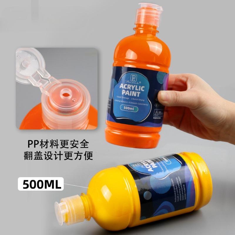 12 Färger Stor Partipack Akrylfärg(500 ml/17 oz) Flaskor, Canvas, Stenar, Trä, Tyg, Keramik, Giftfria för Konstnärer och Vuxna