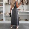 Women Denim Shirt Dress Summer Sleeveless Button Down Maxi Dress with Belt Lapel V Neck Long Jean Dress with Pockets
