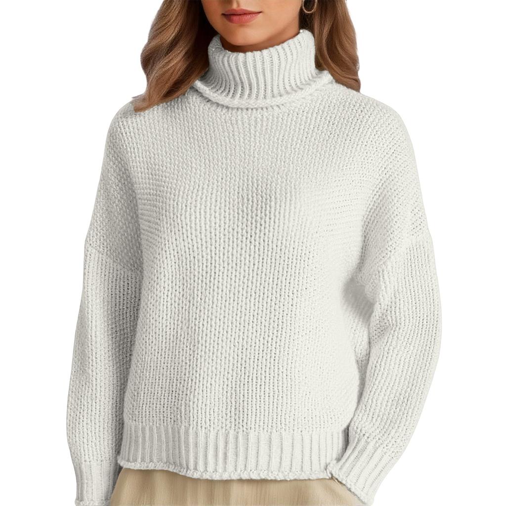 Damen Gestrickter Rollkragen Farbe Warmer Basisschicht Pullover