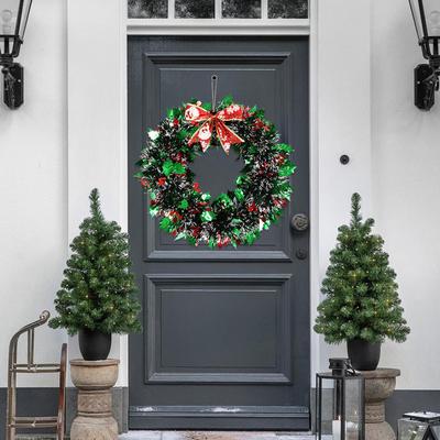 Outdoor Christmas Wreath Bow Ornament Red And Green Strips Christmas Decorations Wreath For Winter Festival New Year
