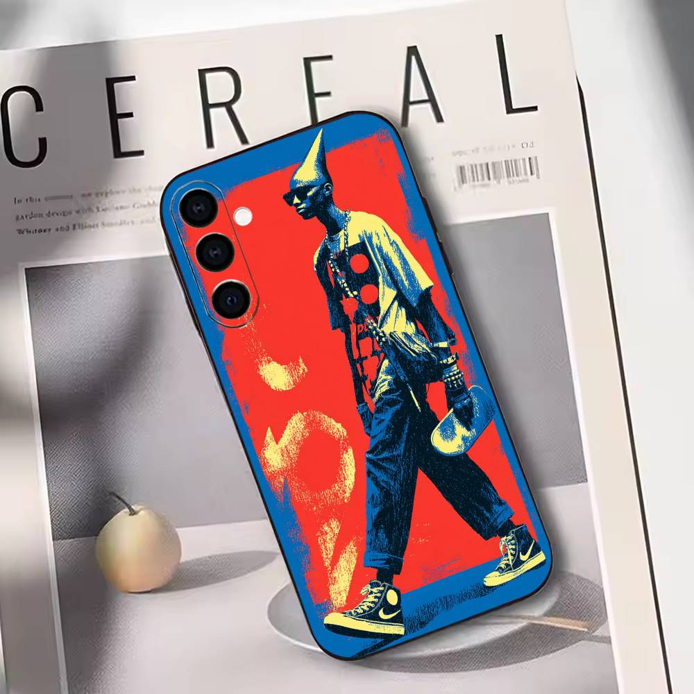 Hip-hop Comic Character Sticker Phone Case For Samsung Galaxy A73,A72,A71,A70,A53,A52,A51,Soft Silicone Black Cover