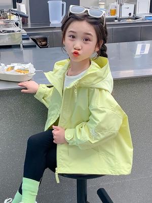 Girls' Spring & Autumn Hooded Windbreaker 2025 - Fashionable, Casual Children's Coat