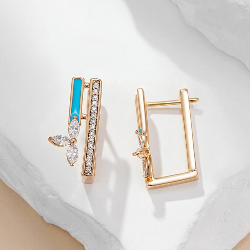 Blue Enamel Full Zircon Square Geometric Earrings for Women Fashion Girls Party Earrings Jewelry