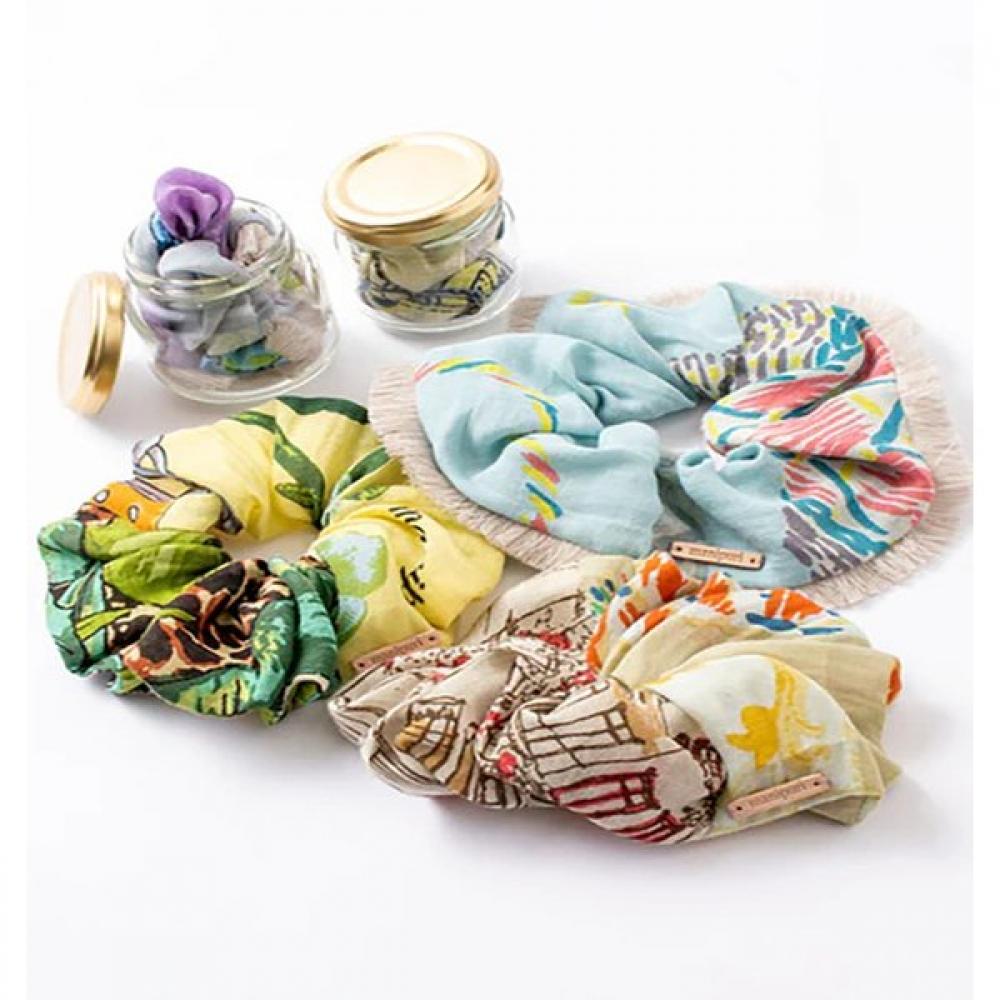 Manipuri 100  Silk Botanical Pattern Scrunchie