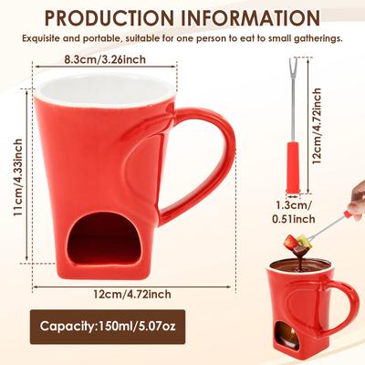 Caneca de Fondue de Chocolate Derretido Cerâmica Queijo Manteiga Aquecedor Panela Canecas de Chocolate Derretido com Garfo Vela Kit Derretedor de Fondue para Casa