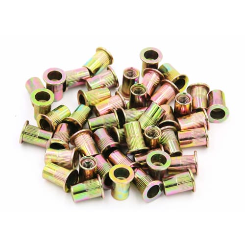 Zinc Plated Carbon Steel Rivet Nuts Flat Head Insert Nuts, 50 Pack, M6