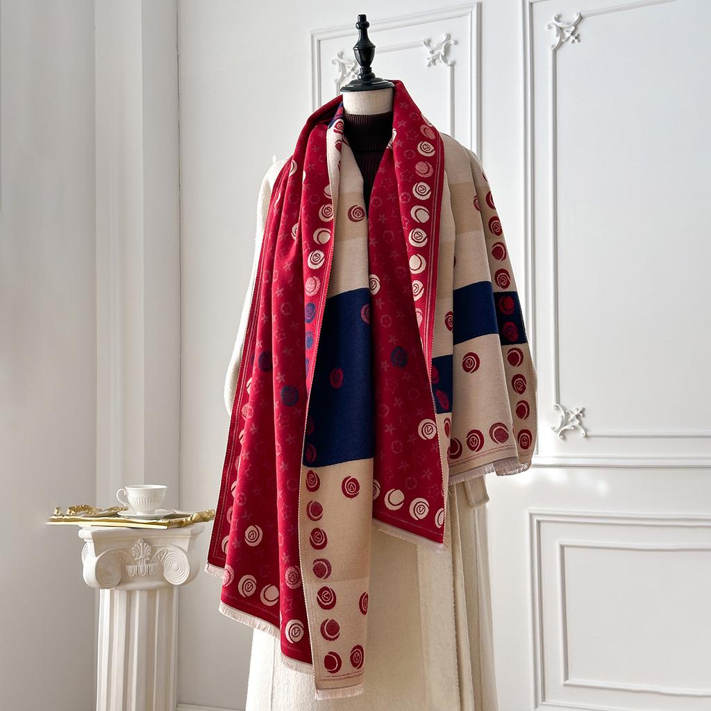 Women'S Luxury Faux Cashmere Scarf Warm Thick  Autumn Winter Pashmina Blanket Poncho Fashion Print For Fashionable Accessories