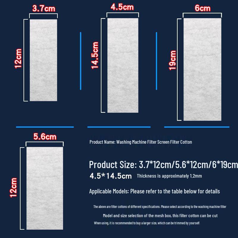 

Thickened Cotton Filter Box & Mesh Bag for Washing Machines 3.7*12cm Filter Cotton