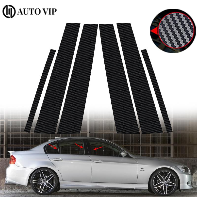6Pcs Car Door Window Pillar Posts Trim Covers Sticker Black Decal for BMW 3-Series E90 carbon fibre 2005-2012 Car accessories