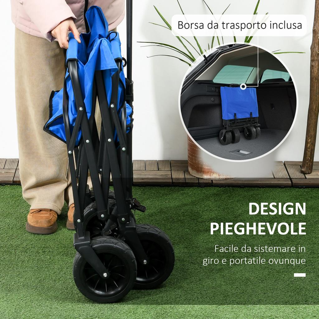 Garden Cart 110L with Telescopic Handle and 15L Thermal Bag in Steel and Fabric, Blue