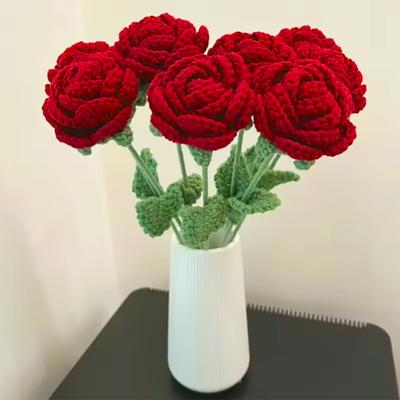 Fiore Artificiale Lavoro all'uncinetto fatto a mano Filato Rosa Arco da giardino Esterno Matrimonio Bouquet da sposa San Valentino Casa Festival Regalo Fai da te