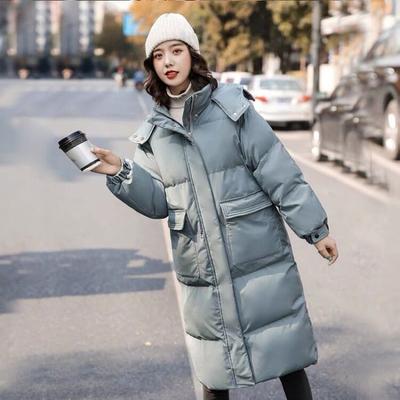 Women Winter Thickened Solid Color Down Cotton Coat Korean Style Loose Long Jacket Over Knee