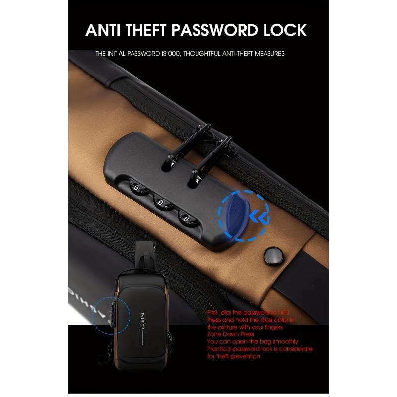 Pánská elegantní taška Crossbody z PU kůže proti krádeži – nabíjení přes USB, stylový potisk a zapínání na zip