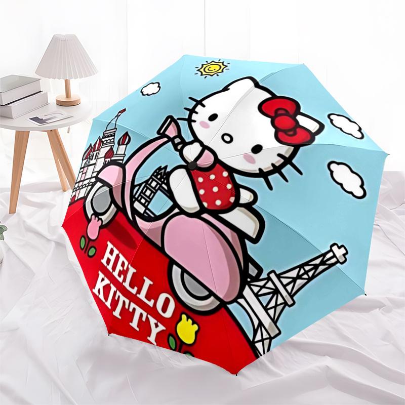 

1pc Hello Kitty Scooter with Eiffel Tower - Automatic Opening/Closing Umbrella, Portable Folding Design, 8-Rib Iron Frame, Outdoor Umbrella, Ideal Gif
