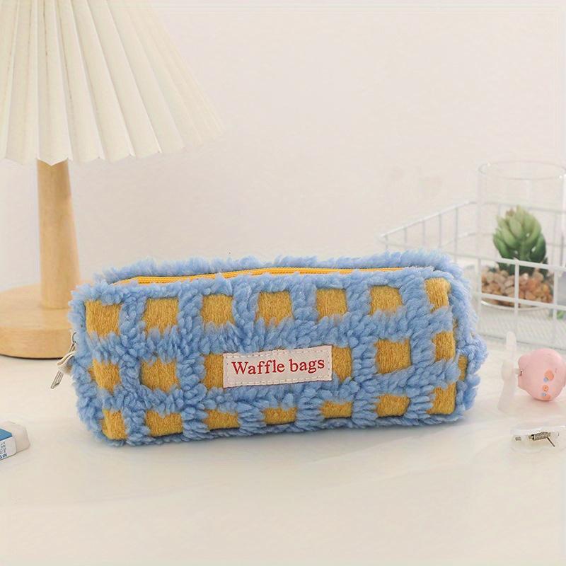 Waffle Lamb Plush Pen Bag Japanese INS Style Pencil Pouch Small Student Stationery Storage Bag School Supplies