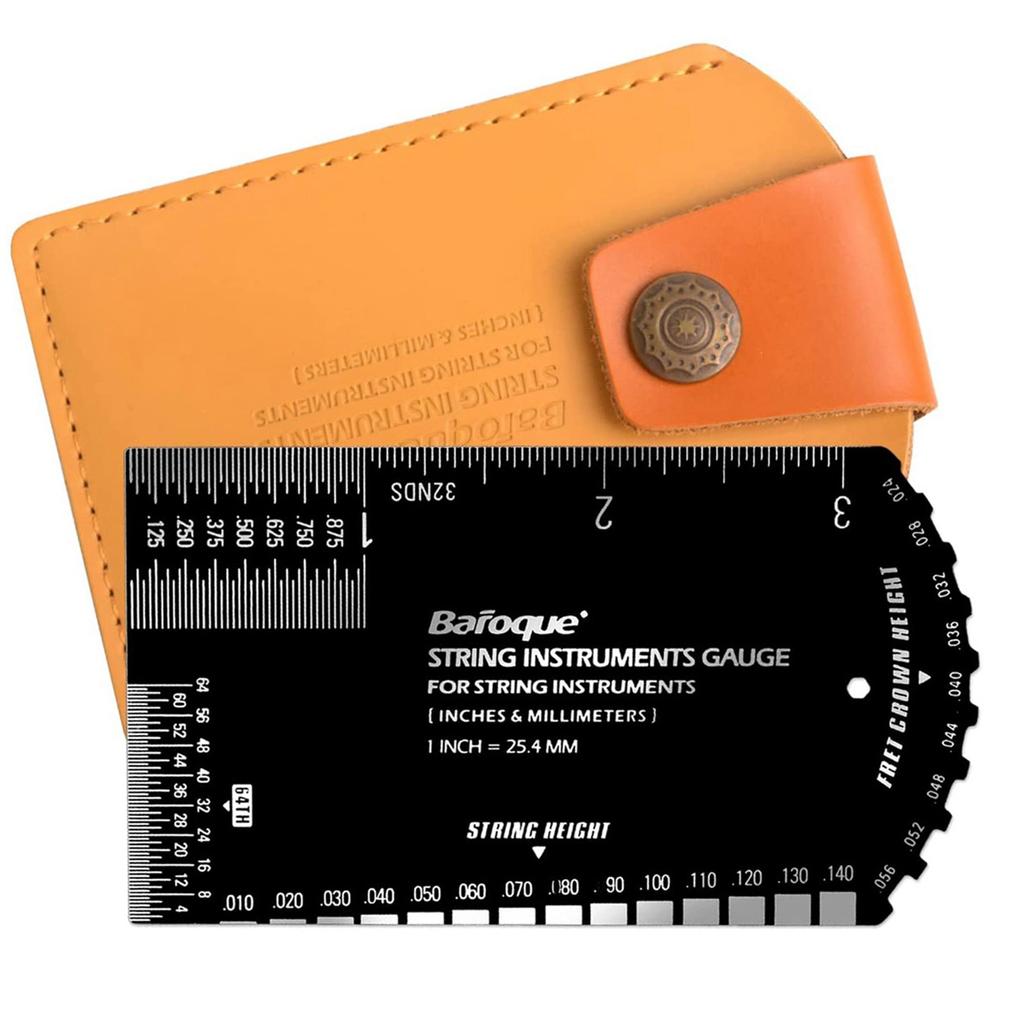 Guitar String Action Gauge Ruler Set Up Gauge Multifunctional Fret Rocker Luthier Tool with Leather Case, Precise Etched