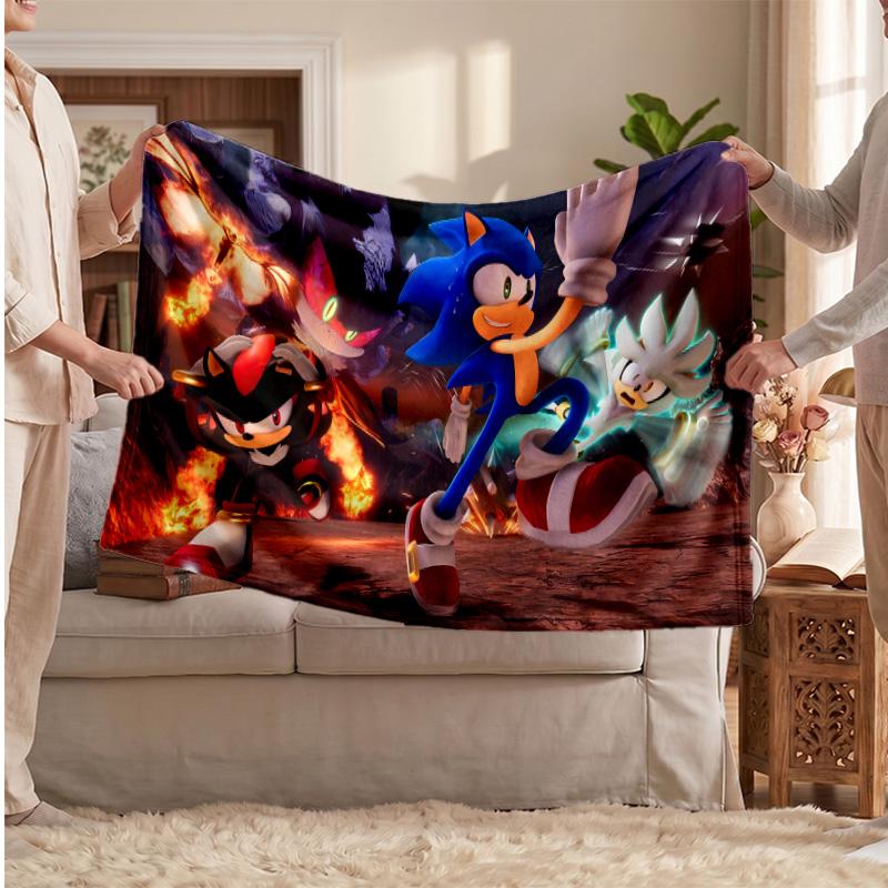 Sonic the Hedgehog Printed Flannel Blanket, Skin Friendly Warm Throw for Indoor Couch Bed Daily Use
