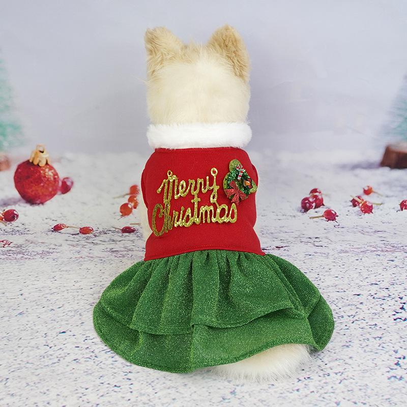 Pet Christmas Clothes Merry Christmas Tree Princess Skirt Comfortable Cute Christmas Dog Costume Winter Warm Sweater Pet Clothes