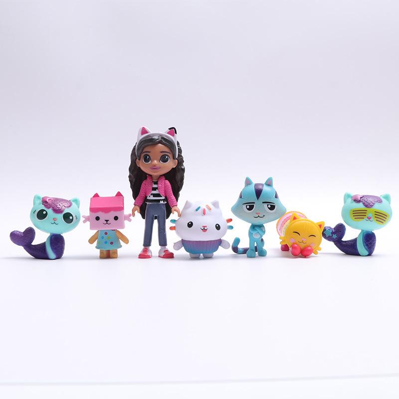 13Pcs Gabby Dollhouse Anime Figure Toy Smiling Car Cat Hug Gaby Girl Dolls Mercat Cartoon Action Figure Kids Xmas Birthday Gifts