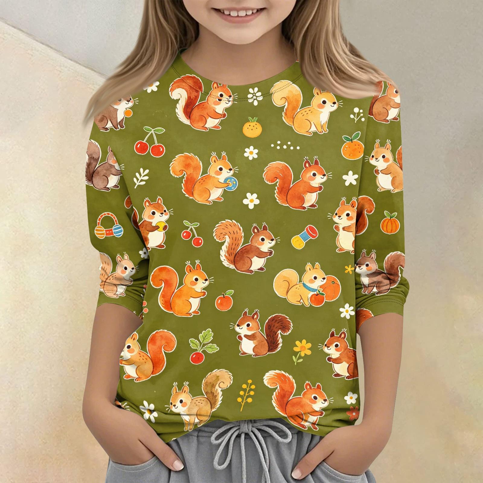

Kids Animal Print Crew Neck Three Quarter Sleeve Casual T Shirt Soft Comfortable Fabric Suitable for Everyday Wear and Outdoor Activities 130 зелений