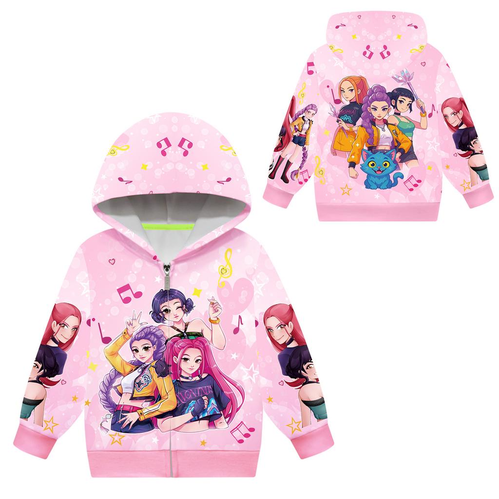 Girls Hoodie 3D Cartoon Jacket Sweatshirt Music Zip Hooded Long Sleeve Tops