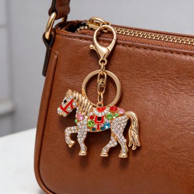 Sparkling Horse Keychain Colorful Rhinestone Enamel Horse Keychain Good Luck Horse Charm with Key Ring Gift for Friends Men Women