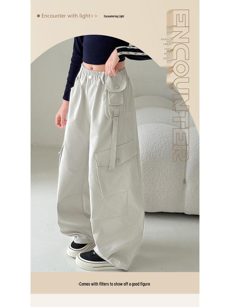Girls' Korean Style Wide-Leg Cargo Pants - Spring/Autumn 2025 Collection