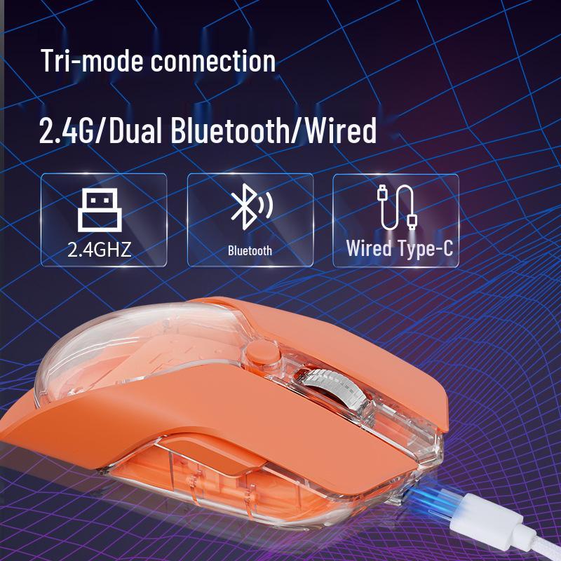 Transparent Luminous Wireless Mouse with Dual-Mode, Marquee Effect, and Magnetic Detachable Feature