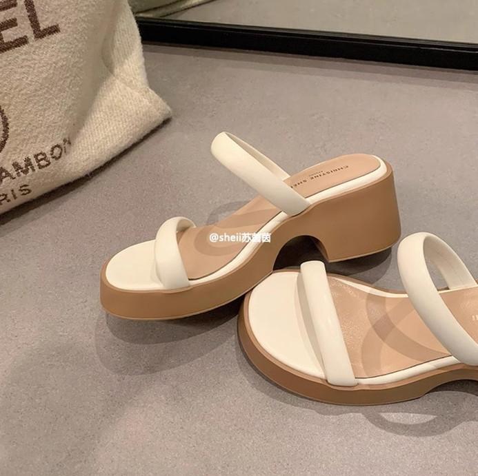 

Grape mother of the same style, Nanfa Manor~ Double one-word with muffin thick bottom heightening slippers genuine leather women s sandals to wear ou 39