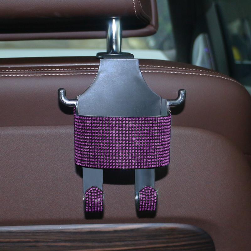 Diamond Crystal Car Seat Headrest Hook Hanger Storage Organizer Universal with Cup Holder for Handbag Bling Car Accessories