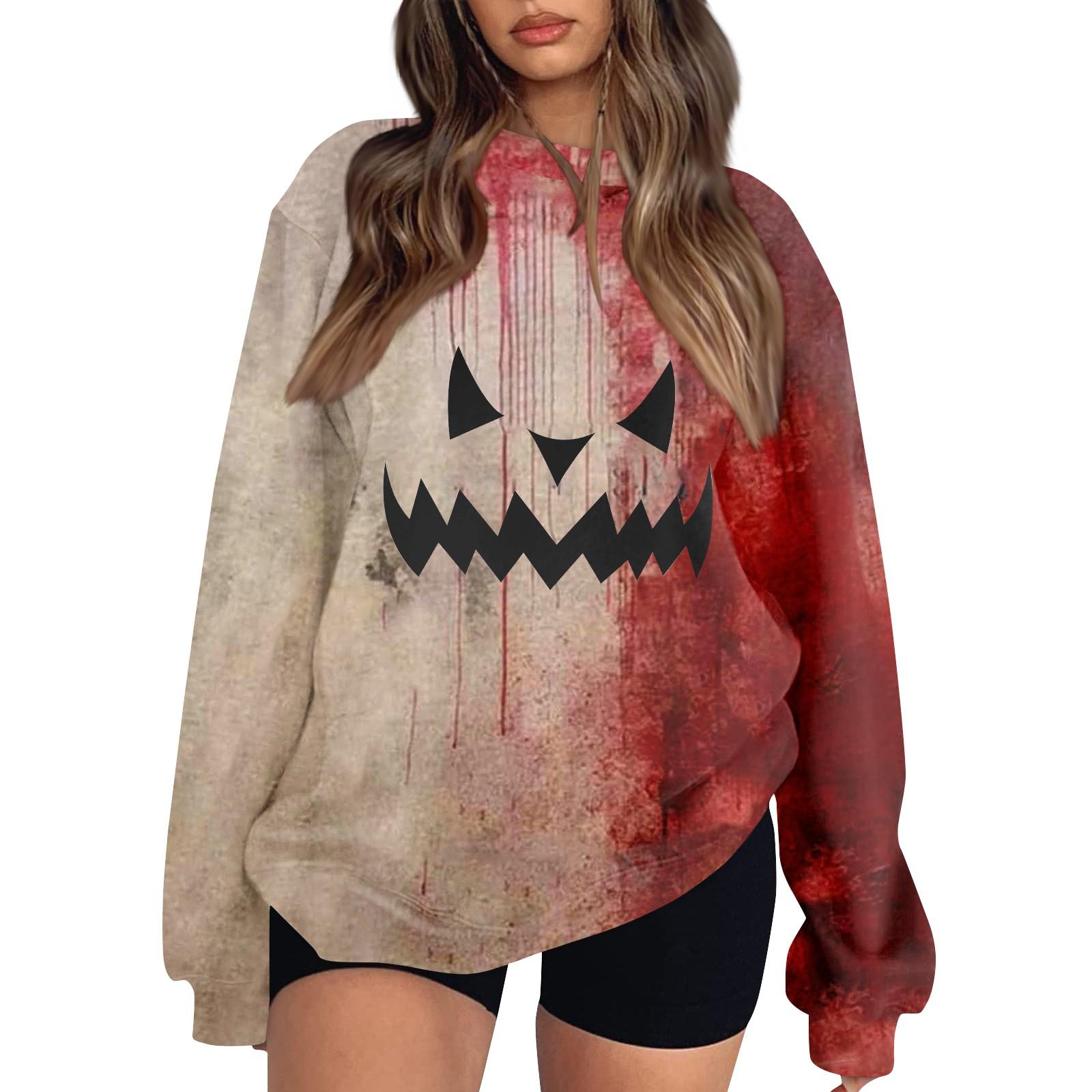 

Women s Fashion Casual Long Sleeve Halloween Printed Neck Sweatshirt Top XL