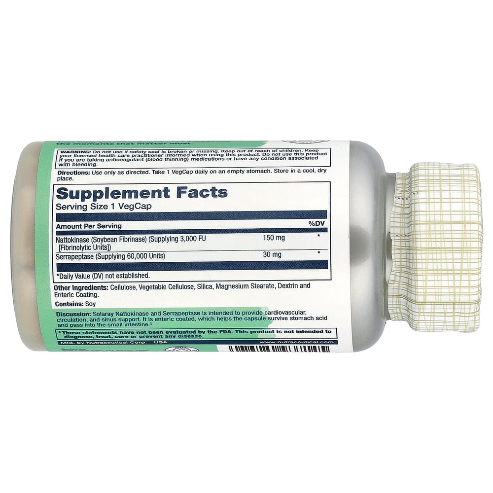Solaray Nattokinase Serrapeptase VegCap (30 Tablets)