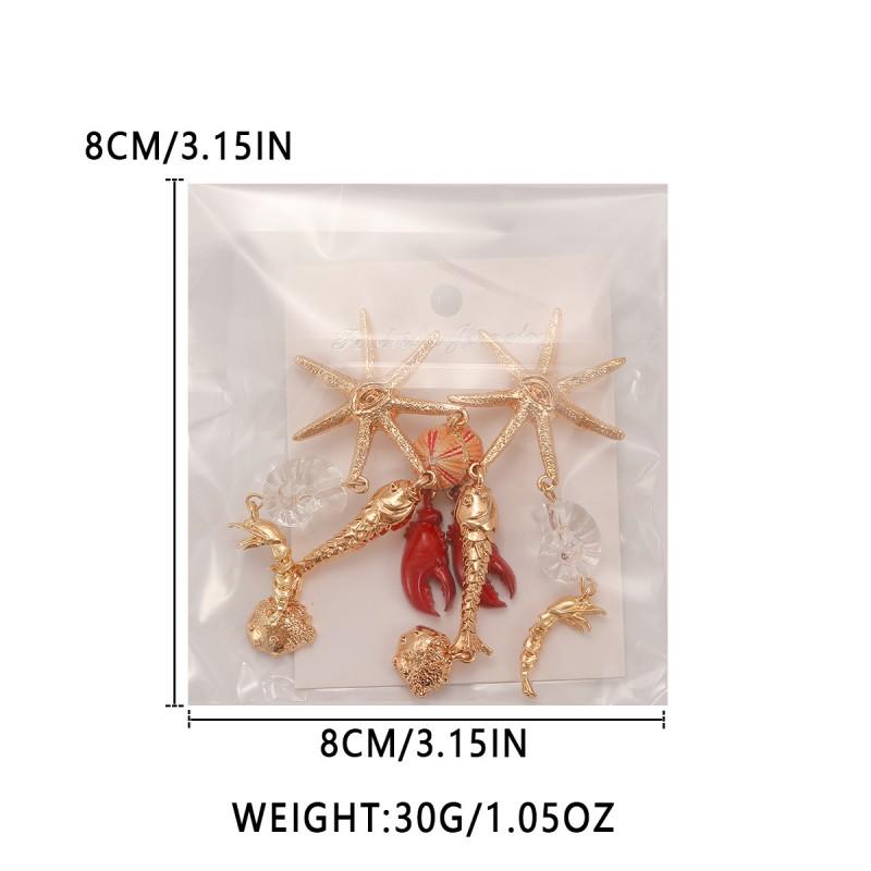 Layered Tassel Crab Starfish Shell Earrings Gold Zinc Alloy Boho Beach Style Statement Earring Women
