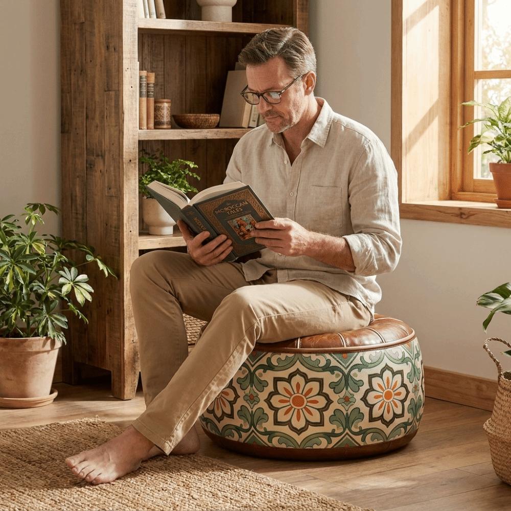 Boho Stil Sofa Hockerbezug Ungefüllte Kleideraufbewahrungstasche Runder Hockerbezug Schlafzimmer
