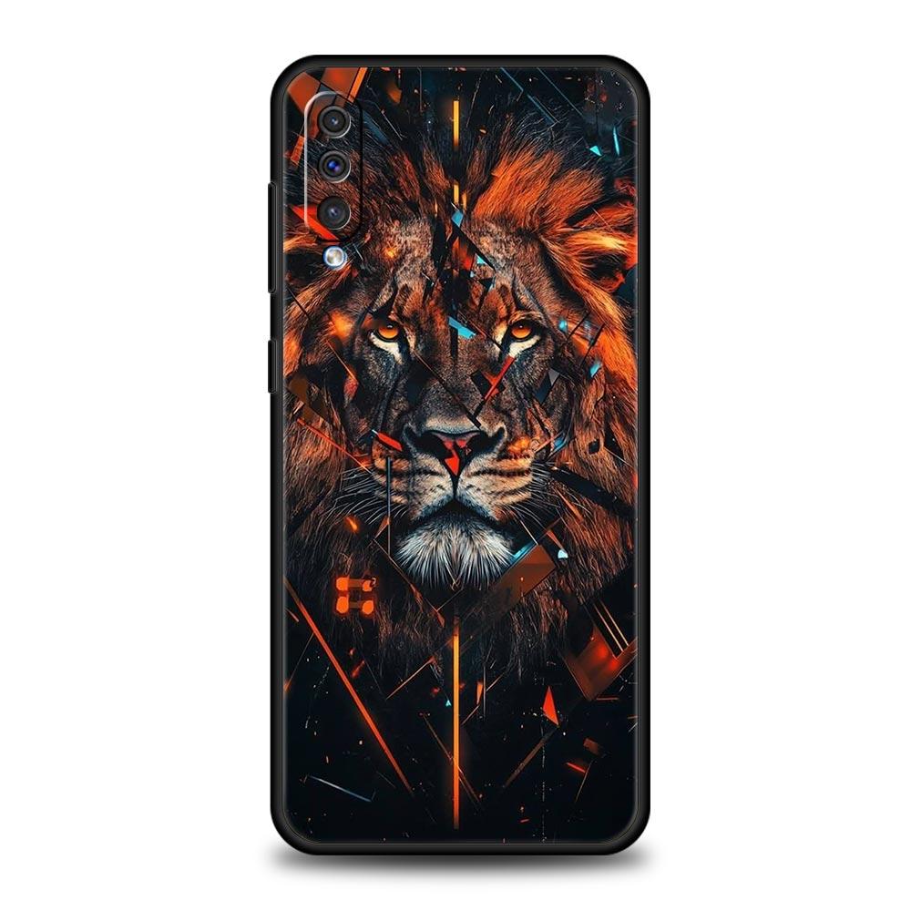 Cross Pattern Bicolor Lion Phone Case for Samsung Galaxy A56 A36 A26 A16 A34 A24 A42 A22 A20 A12 A40 A30 A10 5G Soft TPU Cover