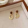 Amber Coffee French Retro Luxury Earrings - Women's Elegant Studs with Niche Design