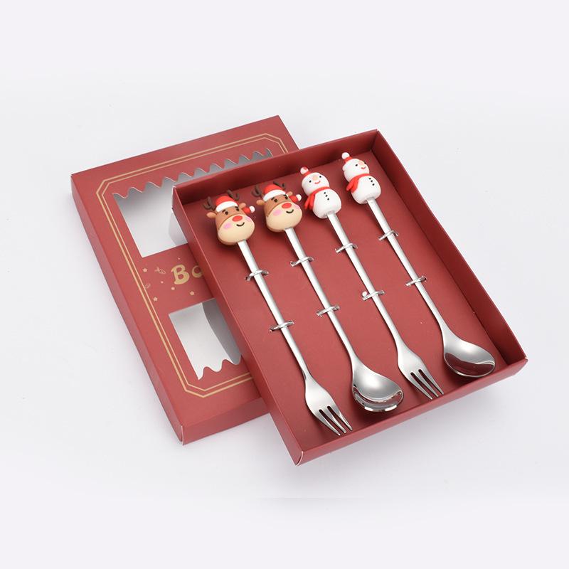 Christmas Cartoon Snowman Spoon & Fork Set - Cute Dessert Cutlery Gift