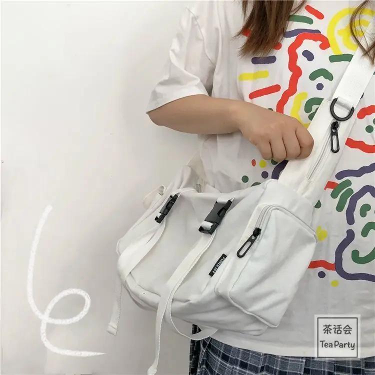 Harajuku Canvas Messenger Bag Solid Color Women Crossbody Bags Large Capacity Shoulder Bag Multiple Pocket Bolsos Sac