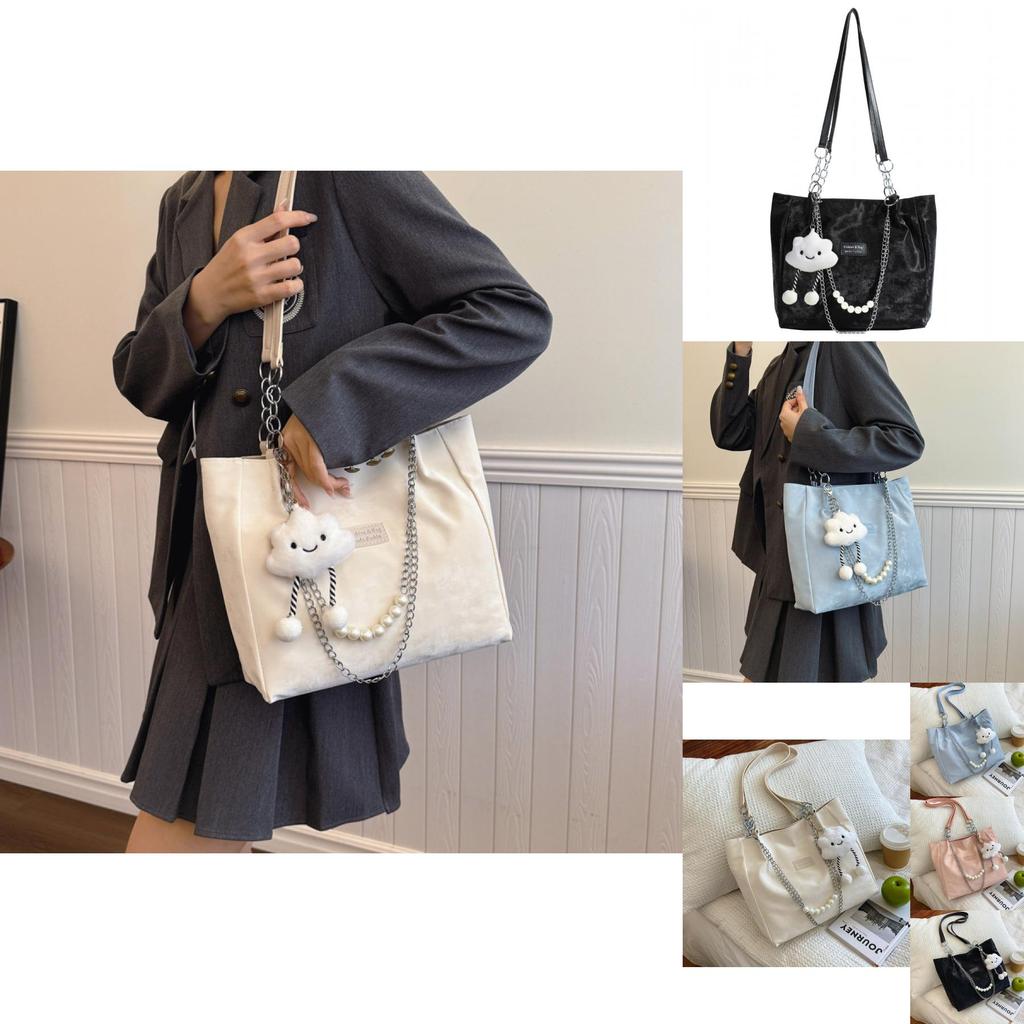 Stylish Large Capacity Student Tote Bag For Women In Trendy Street Style Available In Black Blue Pink And Cream