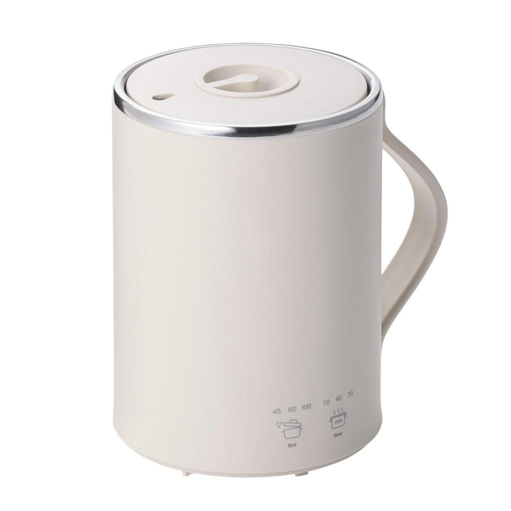 Tescom Cook Mug, 350mL Mug-Shaped Electric Cookware Set [Boils Water, Simmers, Temperature Control, Timer, Keeps Warm], 1.5m Cable, Beige, TGM20A-C