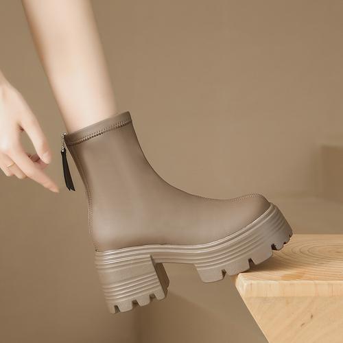 Fashion Punk Chunky Platform Motorcycle Boots Women Thick Bottom Non Slip Combat Booties Woman Black White PU Leather Ankle Botas Mujer