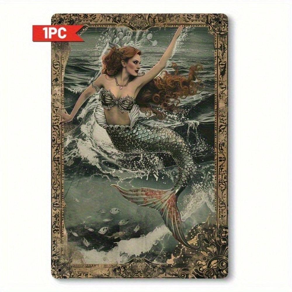 Vintage Mermaid Tin Sign Metal Wall Art 8x12 Inch Home Bar Cafe Decor
